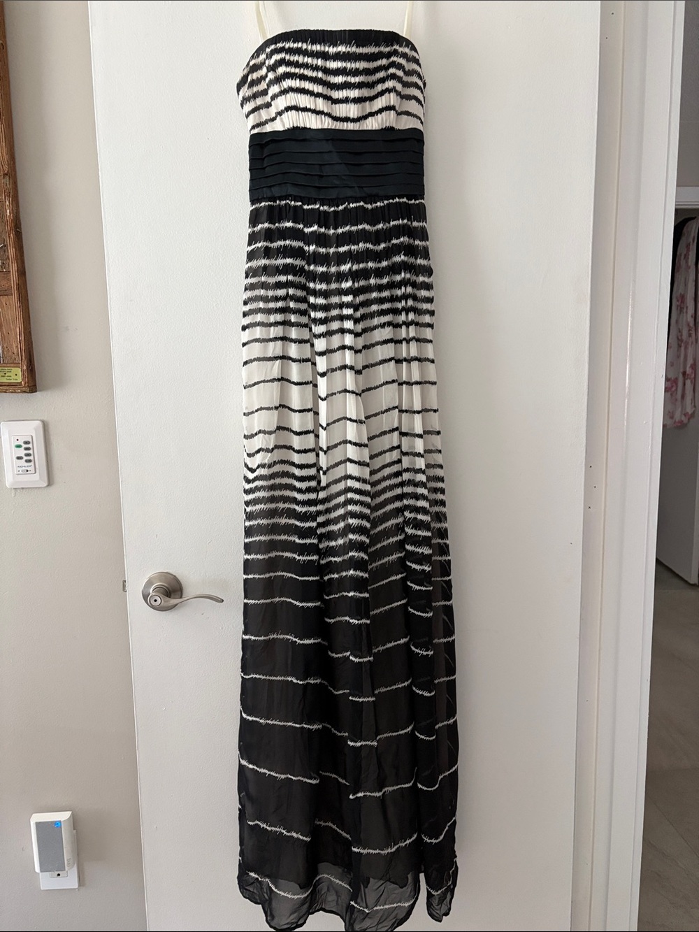 NWOT-BCBGMaxAzria Black and White Strapless Ombre Maxi Dress